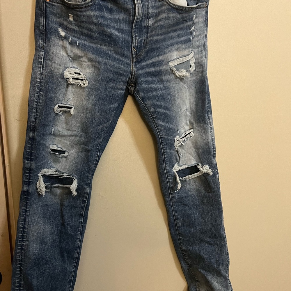 American Eagle Blue Skinny Jeans Distressed